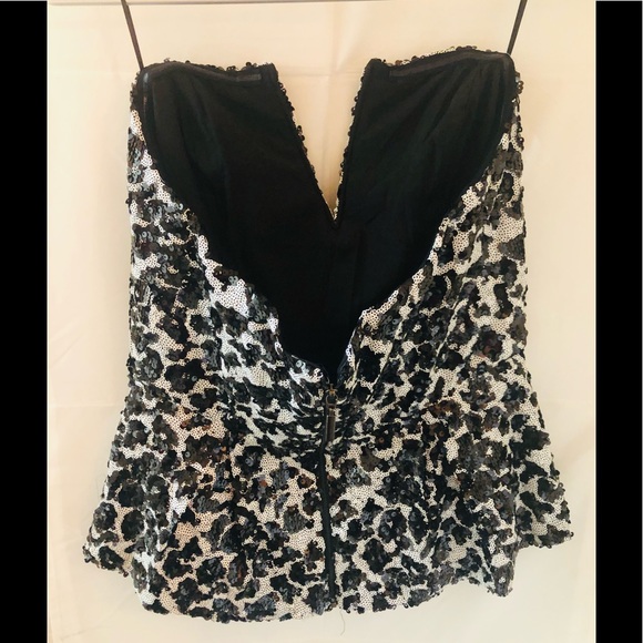 GUESS Brand Gently Used Bustier Corset Top Leopard Sequin Peplum size Large L - Picture 4 of 5